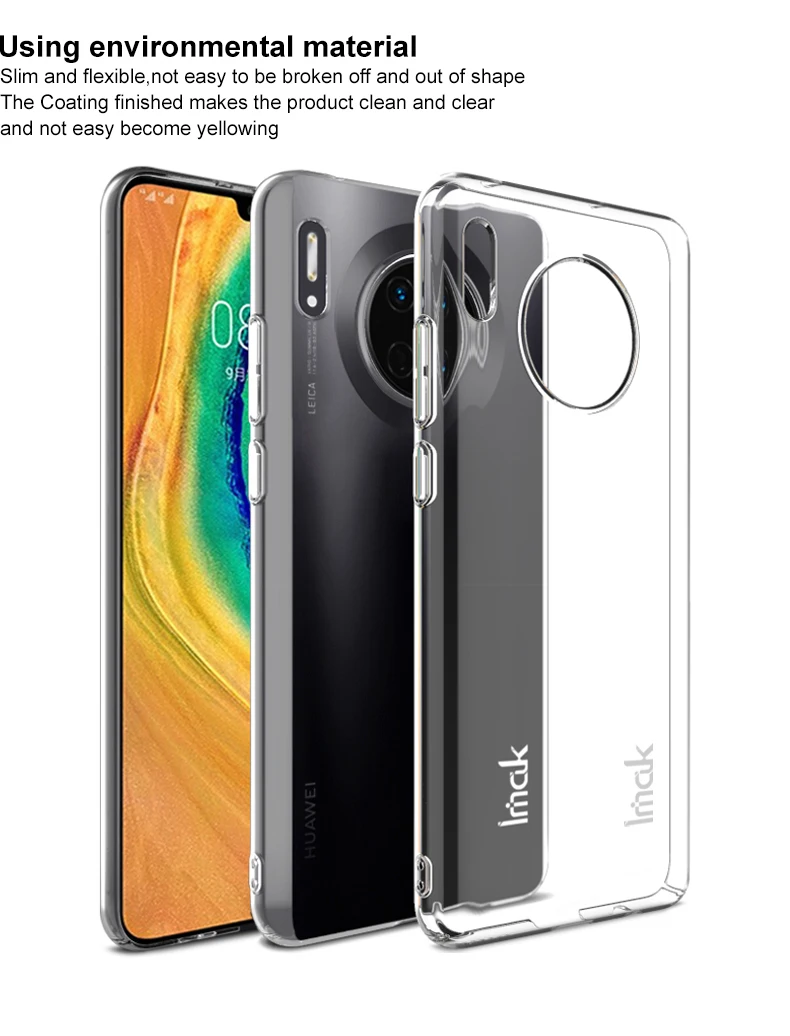 IMAK Кристальный чехол, прозрачный чехол для huawei mate 30, смартфон, чехол для ПК Жесткий Чехол для huawei mate 30, чехол для защиты экрана