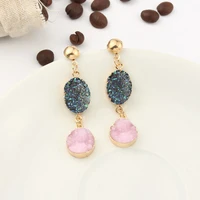 artificial oval druzy quartz drop earrings for women fashion drusy dangle earrings jewelry accessories wholesale
