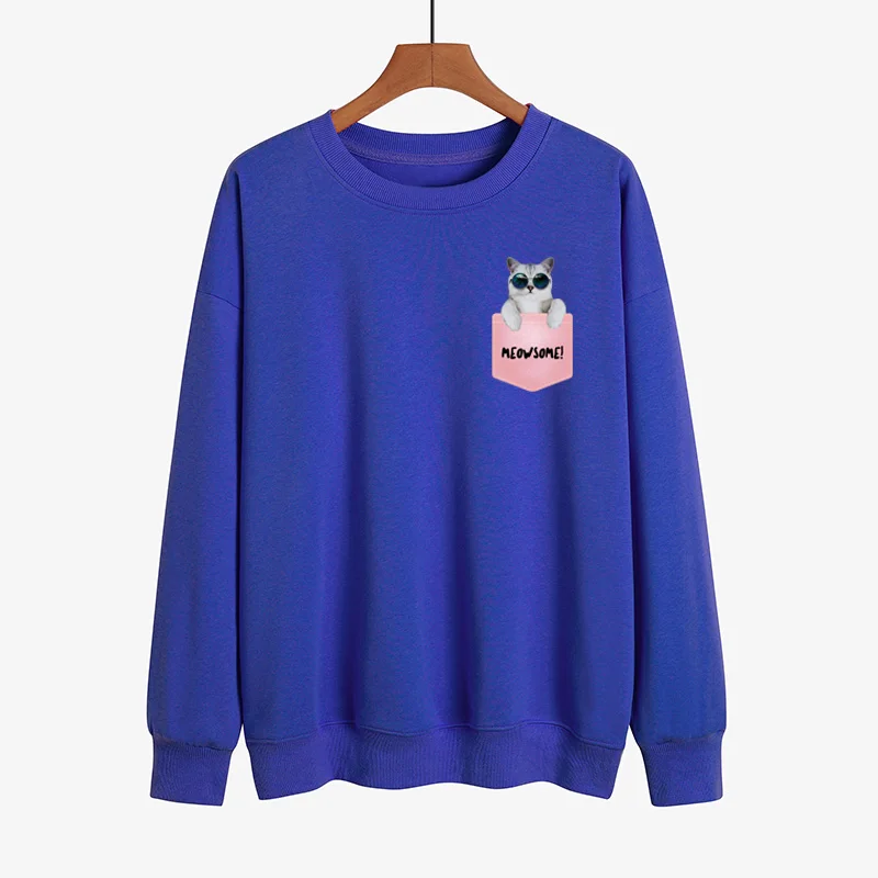 

Women Cute Cat Pattern Hoodies Fashion Winter Harajuku Black White Print Long Sleeve Hoody Pullove