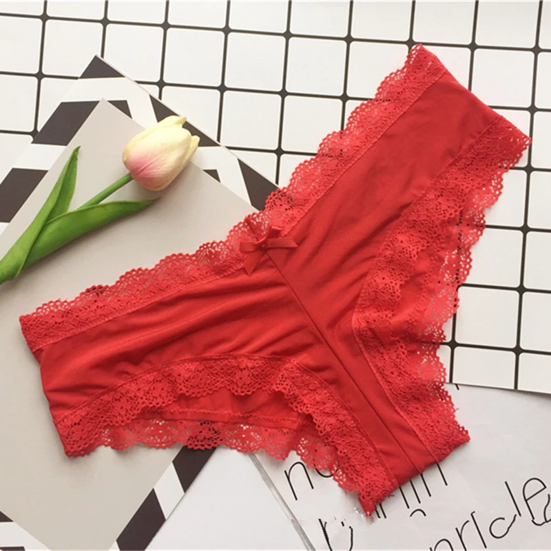 Трусики женские кружевные бесшовные с низкой посадкой и бантиком|Женские