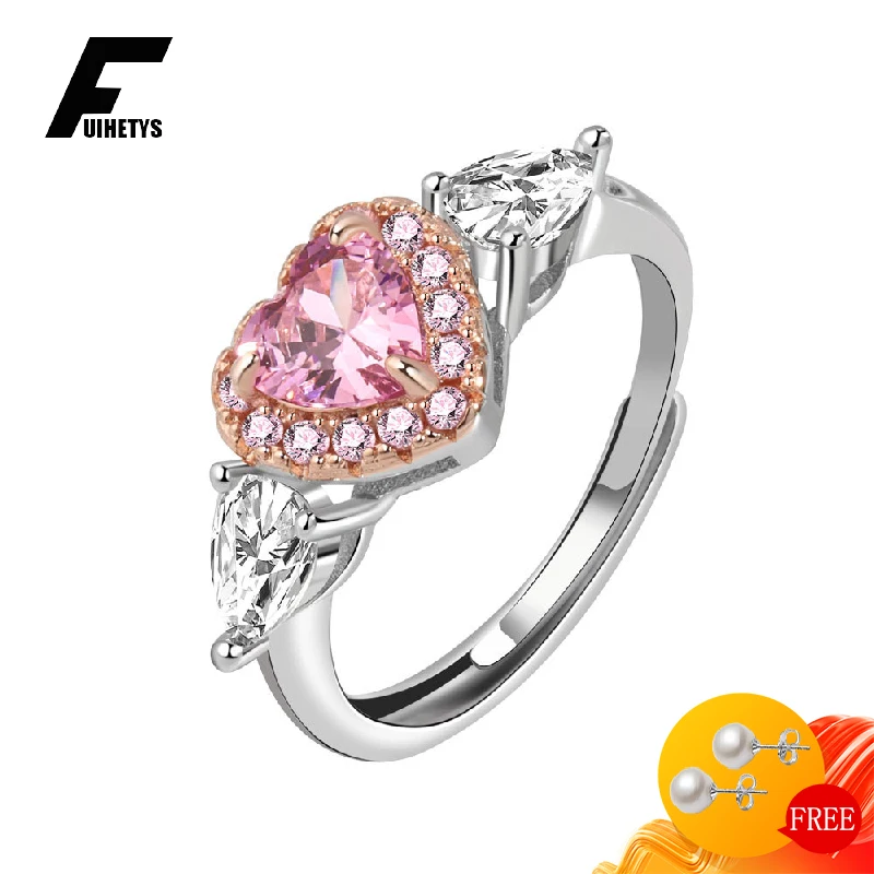 

FUIHETYS Rings for Women 925 Silver Jewelry with Zircon Gemstone Heart Shape Finger Ring Accessories Wedding Party Promise Gifts