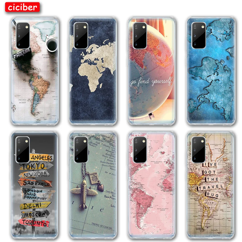 

World Map Travel Case For Samsung S21 S10 S9 S8 S20 Plus Ultra A50 A51 A71 A70 A21S A72 A52 A12 NOTE 20 10 9 Plus Soft TPU Funda