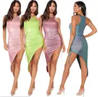 Новинка 2021, женское блестящее платье для ночного клуба, облегающее Плиссированное женское платье