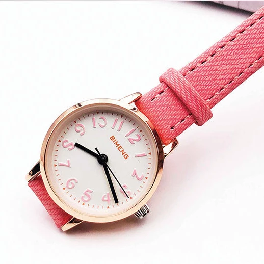 Женские Модные Аналоговые кварцевые круглые наручные часы с кожаным ремешком