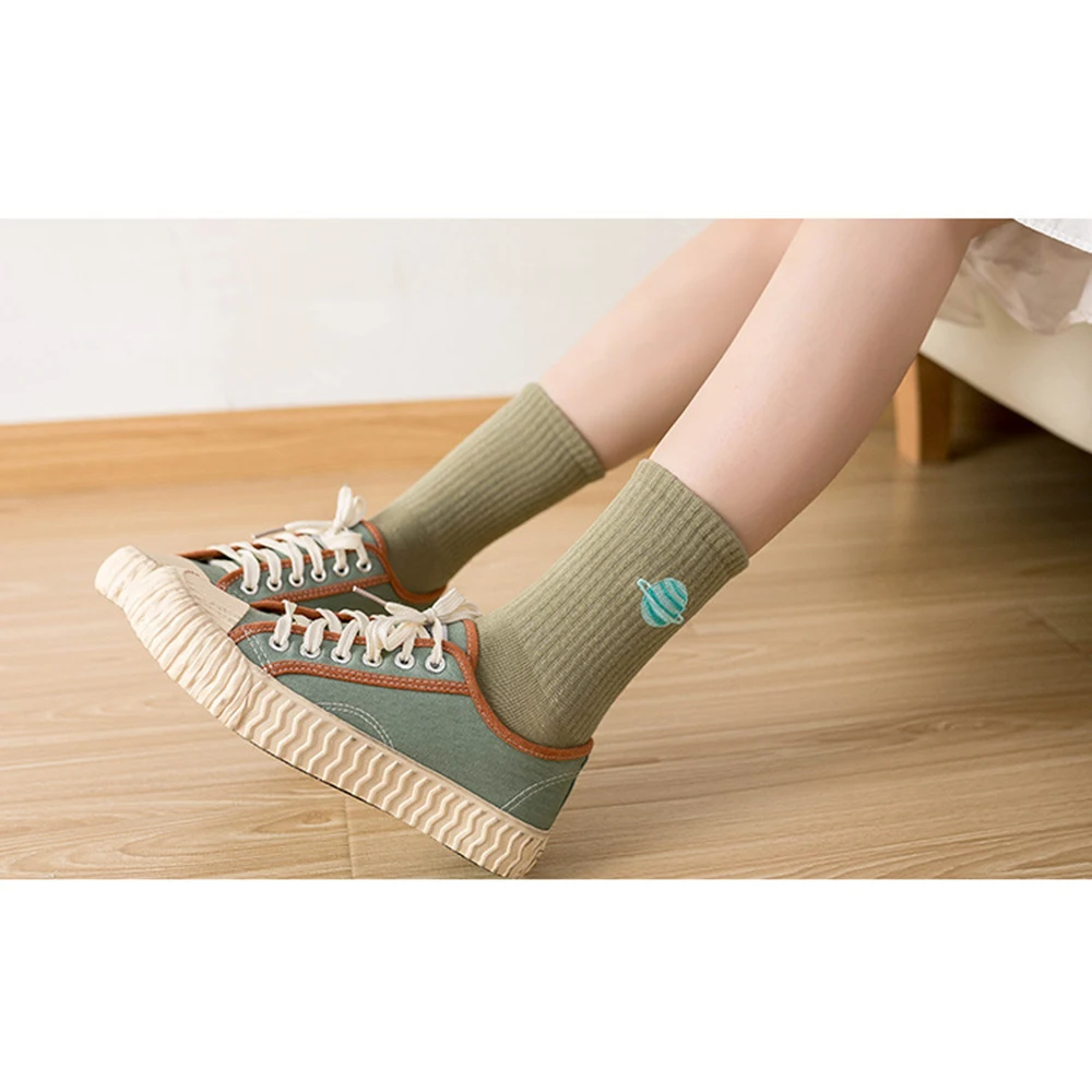 Японские длинные носки с вышивкой мультяшными планетами модные женские