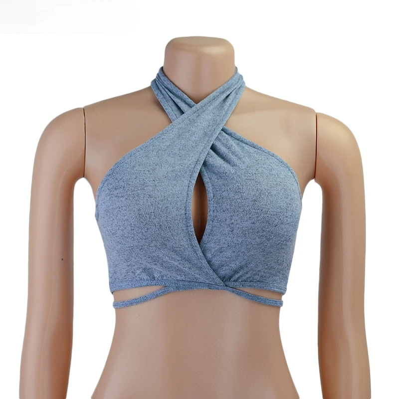 

Sexy Bandage Halter Crop Tops for Women Sleeveless Backless Club Party Chic Wrap Cropped Top Slim Streetwear