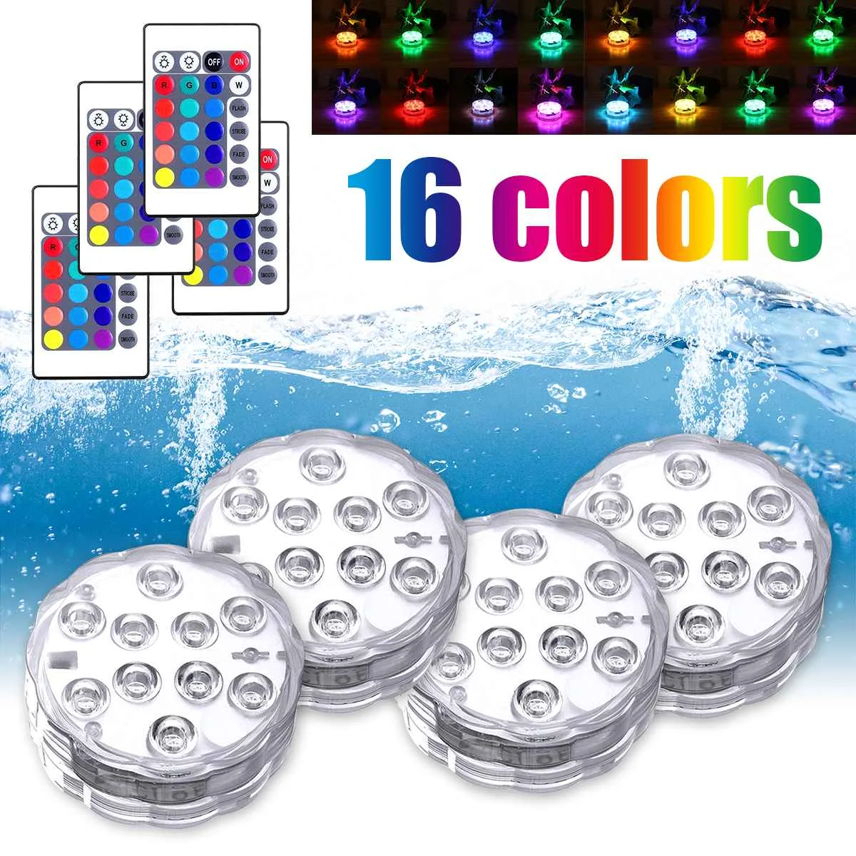 

Погружной RGB-светильник, 16 светодисветодиодный, Ip68 Светодиодный с дистанционным управлением