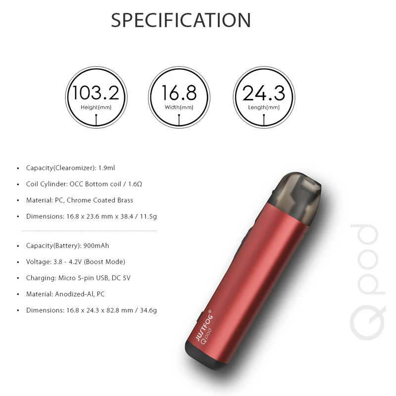 В наличии! Justfog Qpod стартовый набор 1 9 мл Pod картридж 900 мАч электронная сигарета