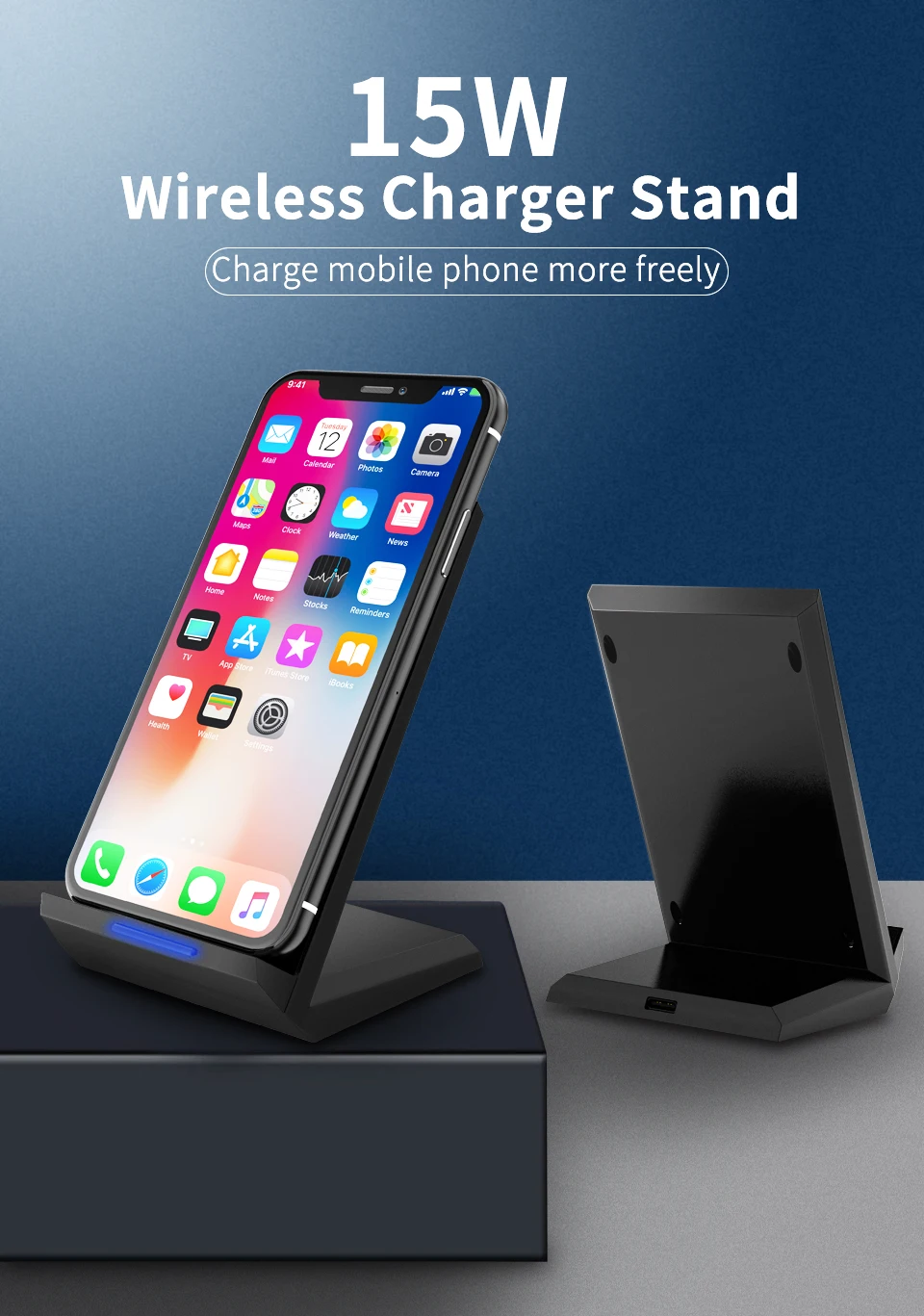 Coolreall Qi Беспроводное зарядное устройство Подставка для iPhone X XS 8 XR samsung S9 S10 S8 S10E 15 Вт быстрая Беспроводная зарядная станция зарядное устройство для телефона