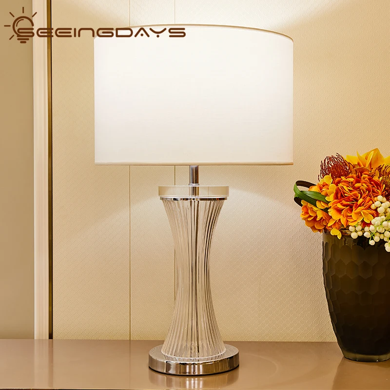 Хрустальная настольная лампа для спальни прикроватная роскошная стеклянная