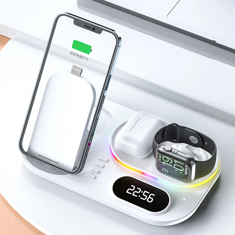 led 4 in 1 wireless charger dock qi fast charging station for apple watch airpods iphone 12 13 pro samsung s21 note mobile phone free global shipping