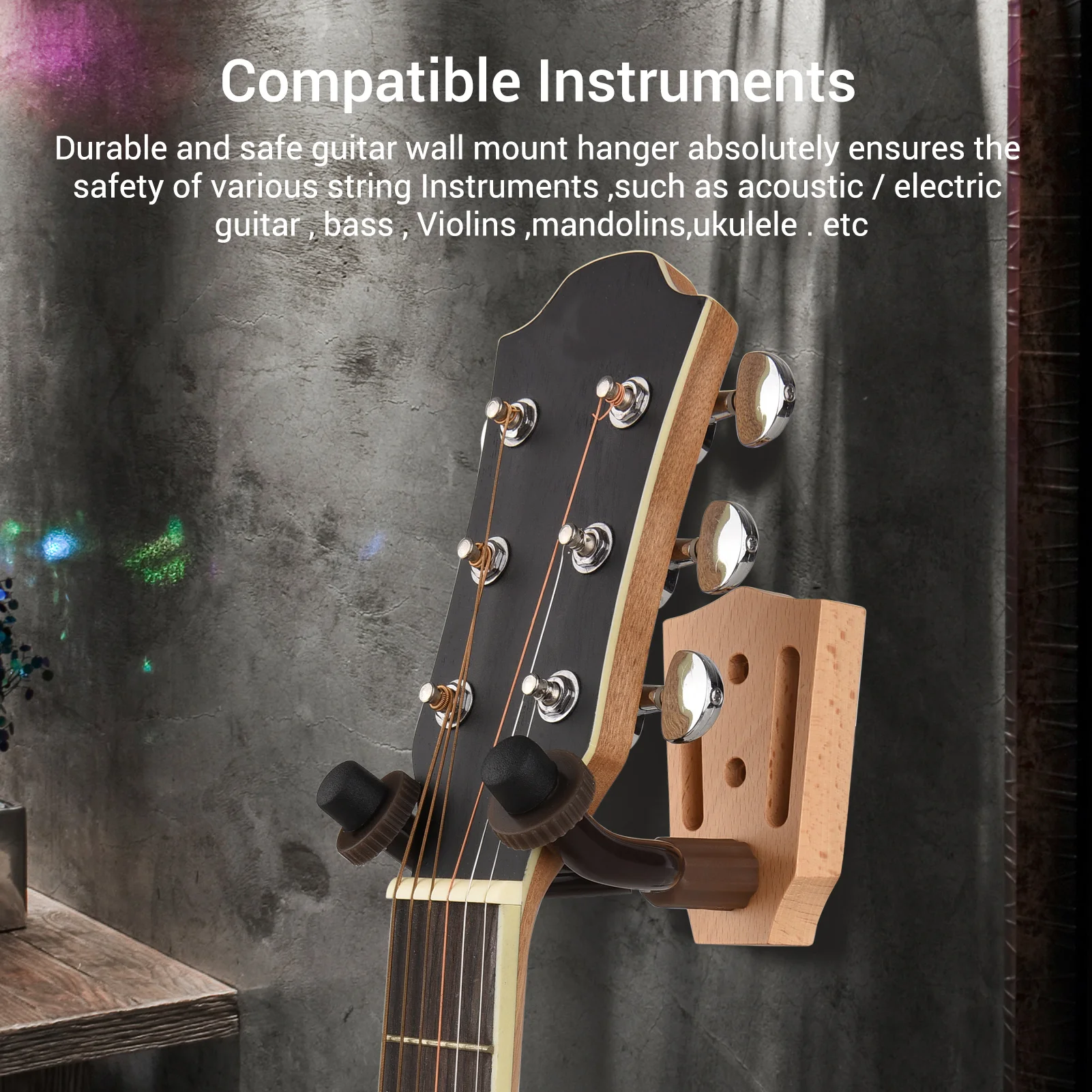 

Beech Wood Guitar Wall Mount Hanger Wall Hook Holder Stand with Iron Steadying Bars for Guitar Bass Violin Mandolin Ukulele