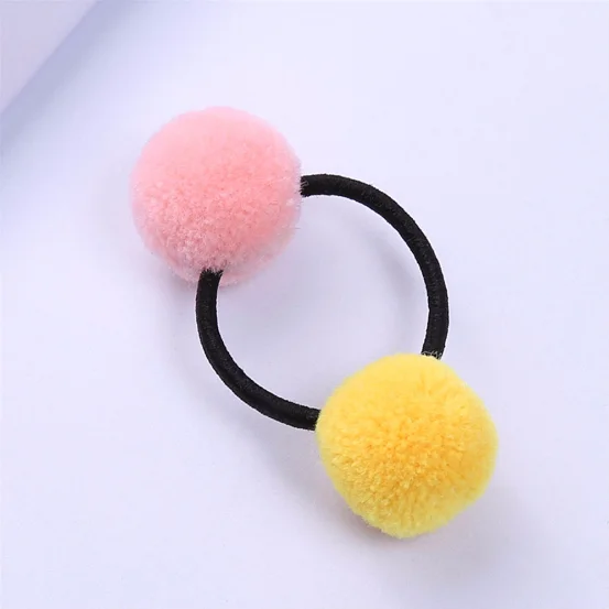 16 Pcs 8 Pairs Colored Pom Ball Elastic Hair Ties Girls' Ponytail Holder Kids Hair Bands Accessories Children's Hair Accessories
