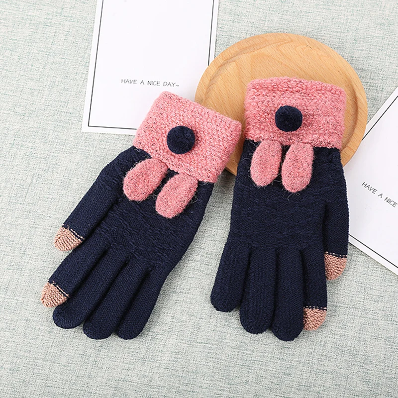 

Winter Knit Gloves Touchscreen Warm Soft Anti-Slip Cartoon Knitted Gloves for Women can CSV