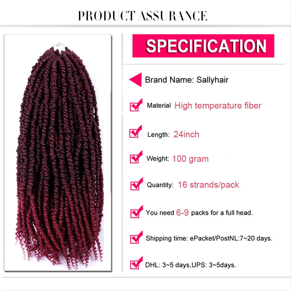 Sallyhair Bomb Passion Twist Fluffy Pre-Twist Crochet Braids Ombre Nubian Twists Synthetic Braiding Hair Extension For Women |