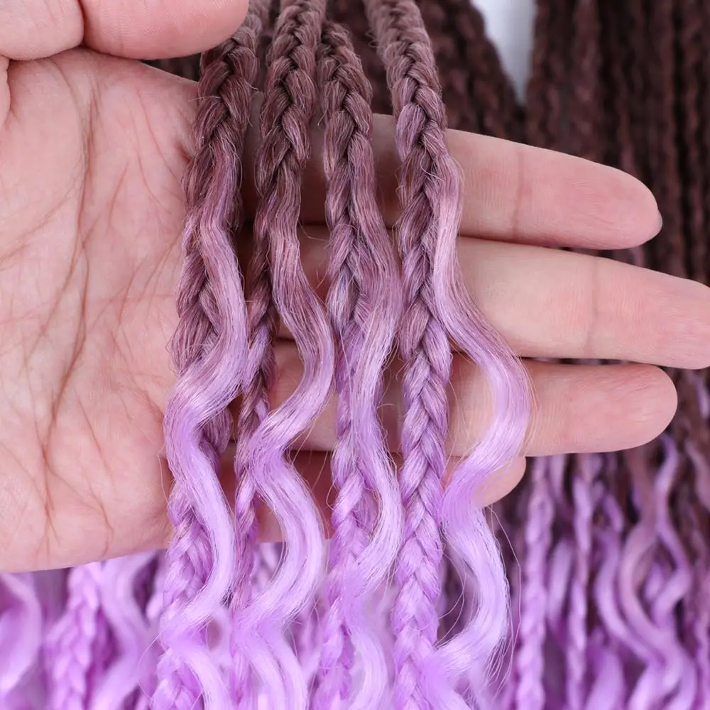 Sallyhair Goddess Box Braids Colorful Crochet Hair Synthetic Curly End Bohemian Box Braiding Hair Extensions Ombre Braiding Hair images - 6