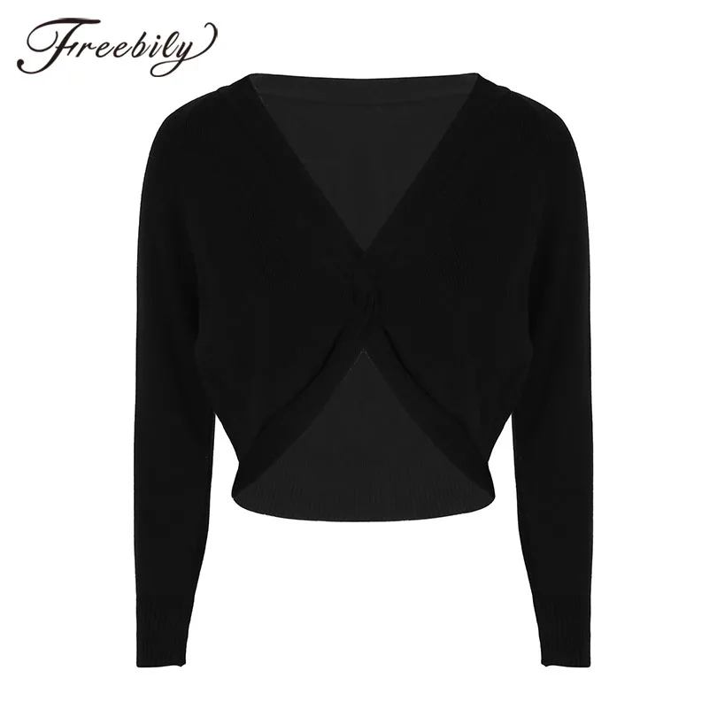 

Women Sweater Adult Latin Ballet Dance Practice Training Warm Lace Up Cardigan Knitted Wrap Top Gymnastic Solid Casual Crop Top