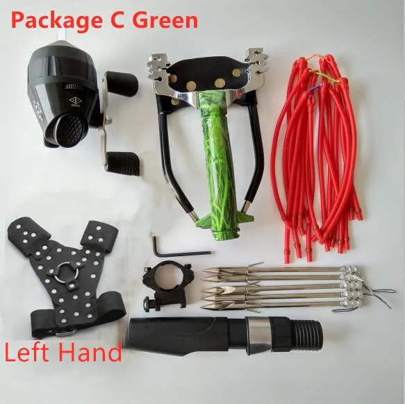Package C Green Left Новинка, Рогатка из нержавеющей стали для рыбной ловли, дротика для охоты, рыбалки, рогатки, катапульта, Уличное оборудование - Цвет: Package C Green Left