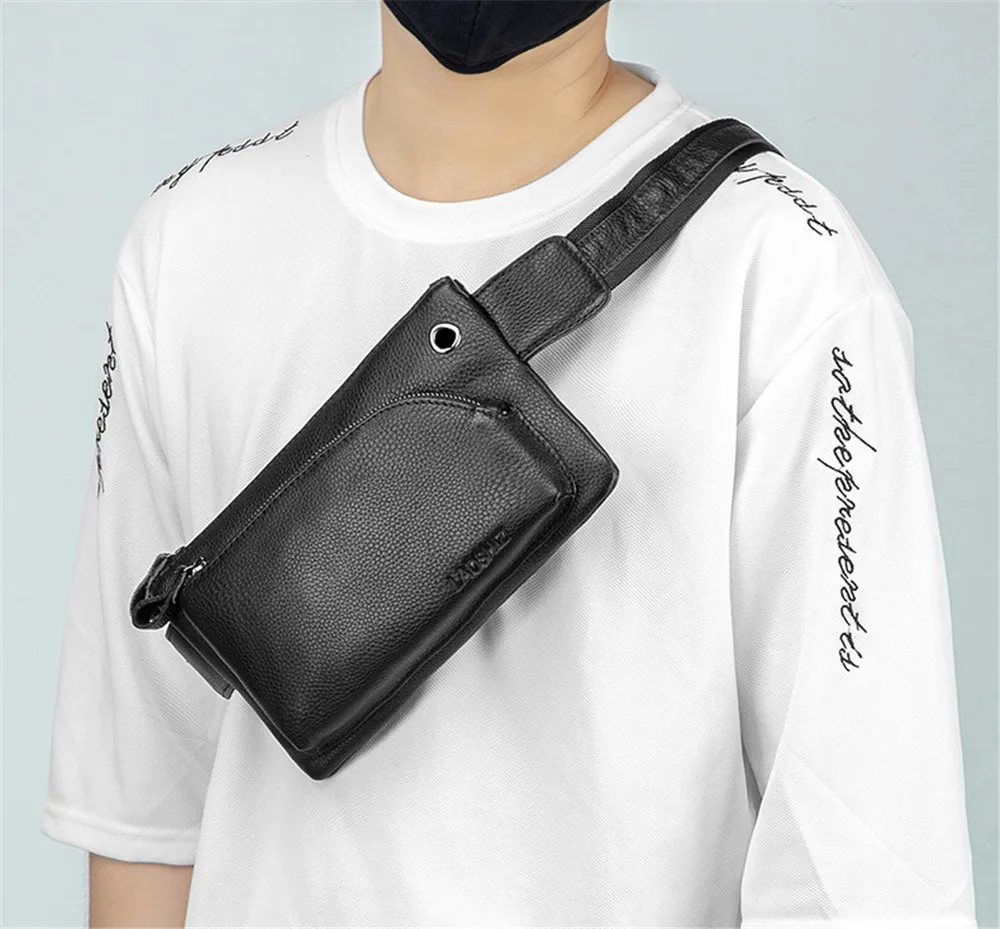 Genuine Leather Bags Belt Messenger Bag Men Small Waist Hip Bag for Man Waist Packs Pouch Men's Crossbody Bags 91126