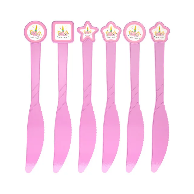 Table knife 6pcs Детский день рождения одноразового вечерние комплект Единорог тема вечерние украшения вечерние игрушки, принадлежности для вечеринок мультфильм животных - Цвет: Table knife 6pcs