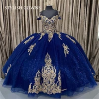 royal blue off the shoulder quinceanera dresses 2022 appliques ball gown sweet 15 graduation pageant princess party robe de bal