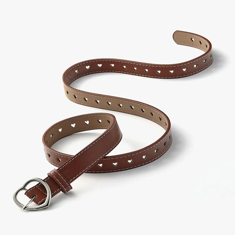 

Fashion Harajuku PU Leather Waistband Whole Eyelet Heart Buckle Waist Belt for Women Jeans Pants Party Dress Belts 105cm