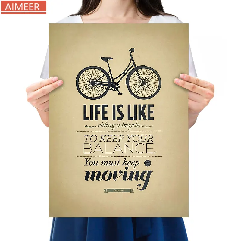 

Vintage "Life is like riding a bicycle" creative retro kraft paper poster bar cafe home art decor painting wall stickers