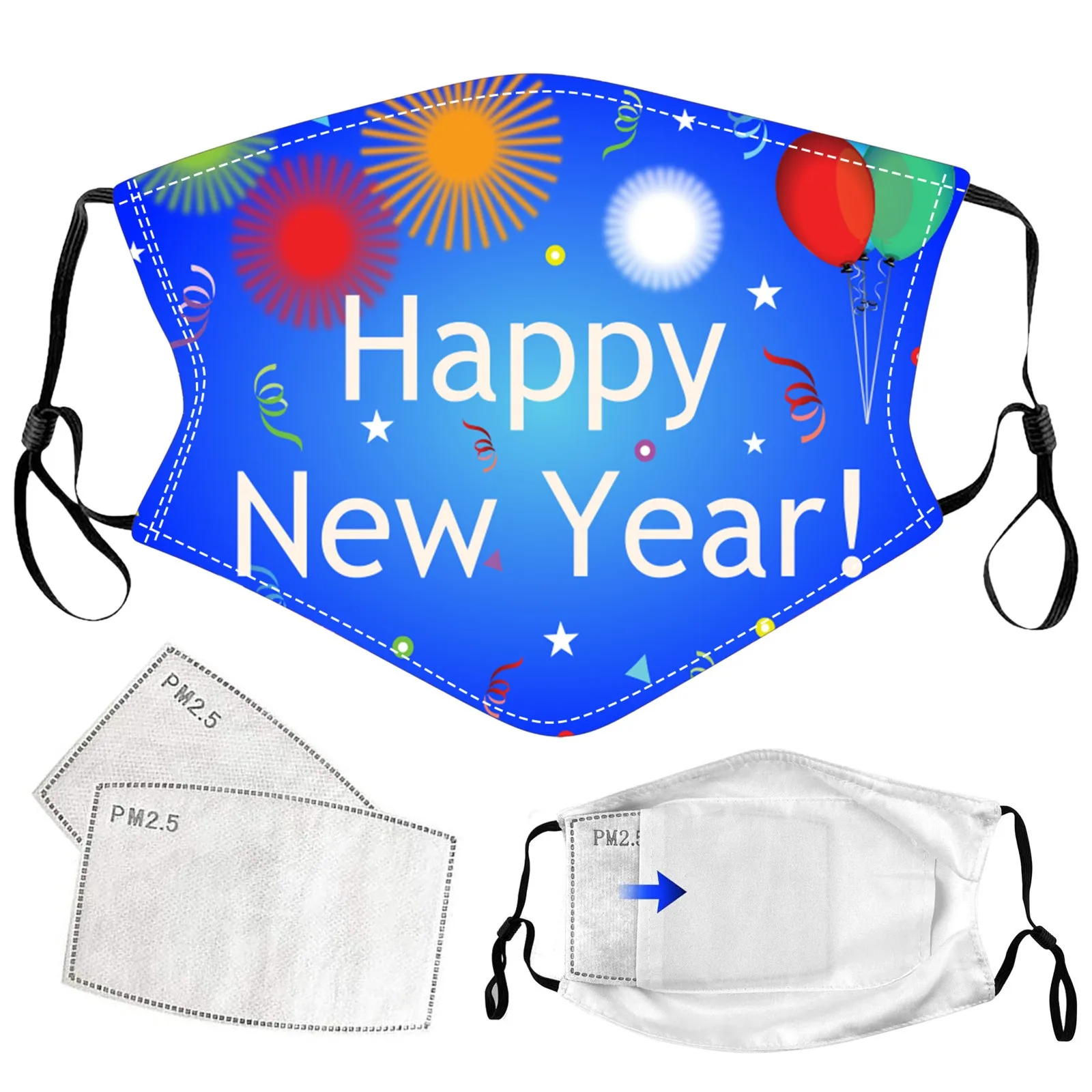 

Mouth Mask 1pc Mask+2pcs Filters Adult New Year's Day 2021 Prints Breathable Washable Mask Mascarillas Mouth Caps
