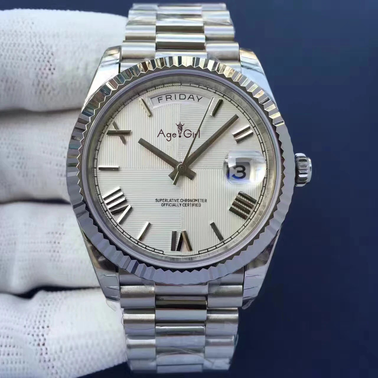 Silver White Роскошные брендовые новые мужские часы Daydate цвета: золотистый, серебристый, черный, синий, автоматические механические часы из нержавеющей стали сапфировые спортивные римские зеленые часы 41 мм - Цвет: Silver White