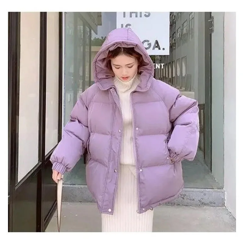 

New 2021 Women Short Jacket Winter Thick Hooded Cotton Padded Coats Female Korean Loose Puffer Parkas Ladies Oversize Outwear