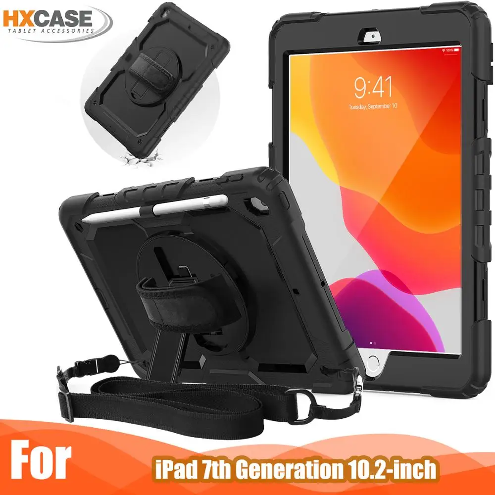 Heavy duty silicone case for ipad 8th generation 10.2 2020 case shockproof cover with hand&shoulder strap for ipad 8