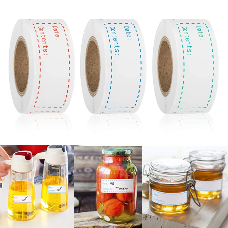 

500pcs Freezer Paper 1x3in Waterproof Removable Red-Blue-Green Food Storage Date Content Labels For Container Bag Jar Packing