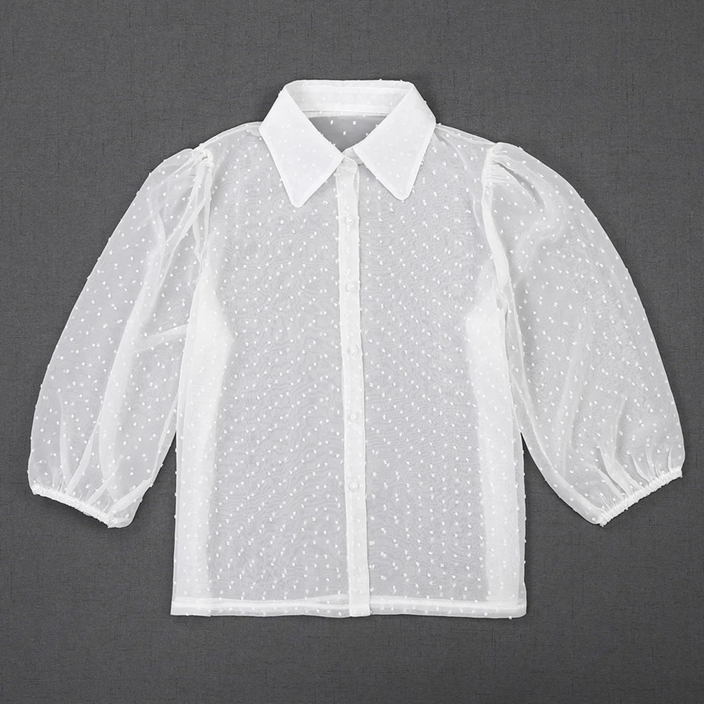 Женская сетчатая прозрачная шифоновая блузка с длинным рукавом сексуальные топы