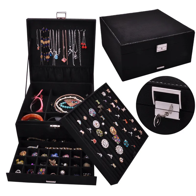 

Queen Style 4 Color Luxury Practical Flannel Jewelry Box Fashion Jewelry Display Earrings Necklace Pendant Nobel Jewelry Casket