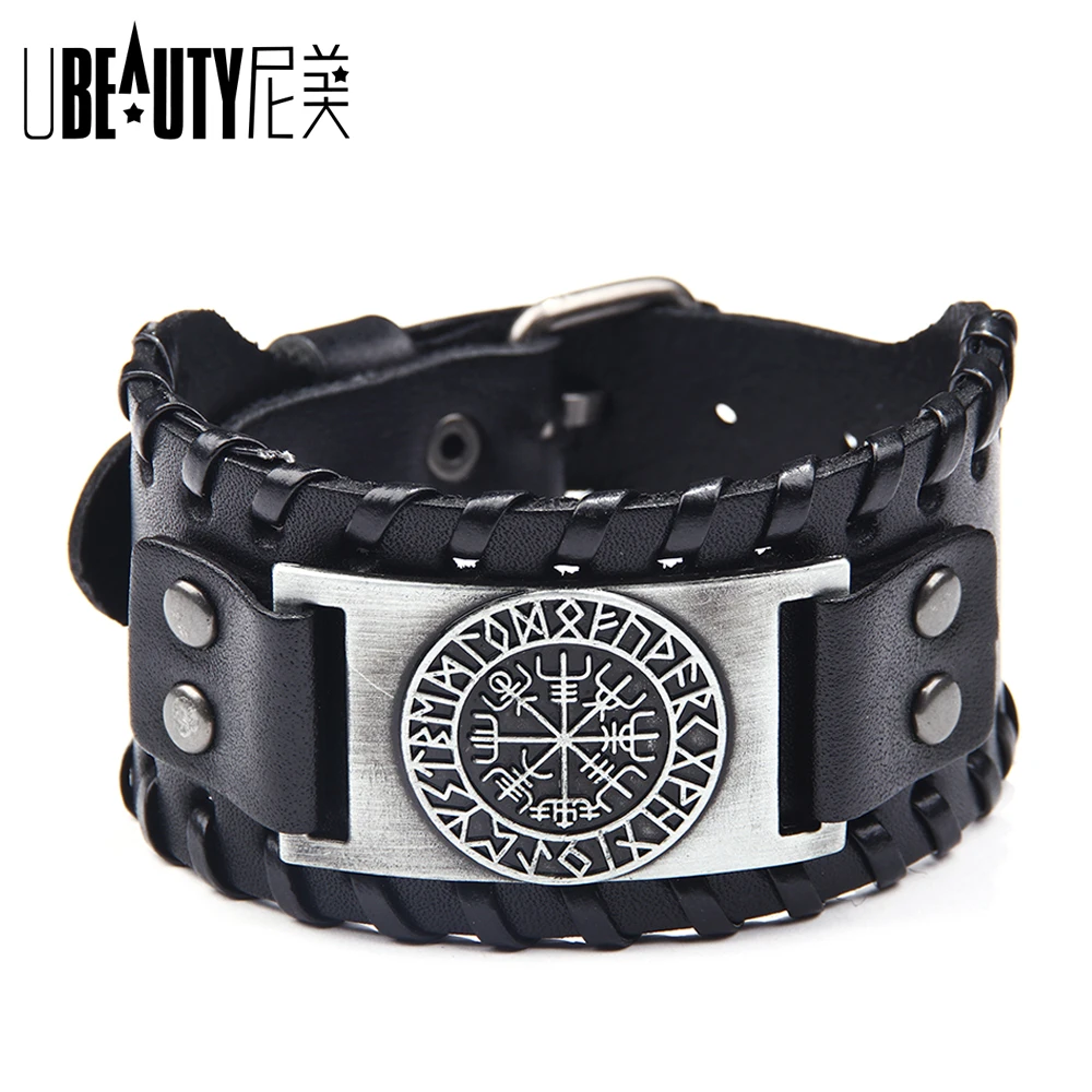 Женский и мужской регулируемый браслет UBEAUTY широкий из натуральной кожи с