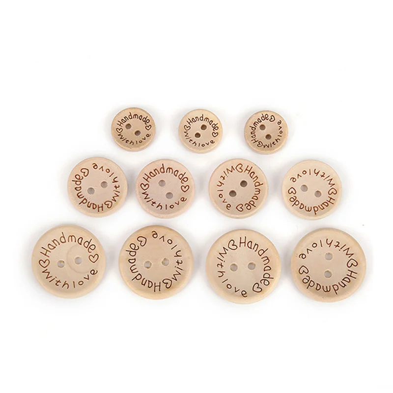 

Julie Wang 150PCS Natural Wooden Buttons Handmade With Love Wood Button Buckle For Crafts Scrapbooking Sewing Clothes Accessory