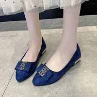 single shoes women 2021 summer new korean version of wild metal buckle pointed mother shoes square heel flat womens shoes