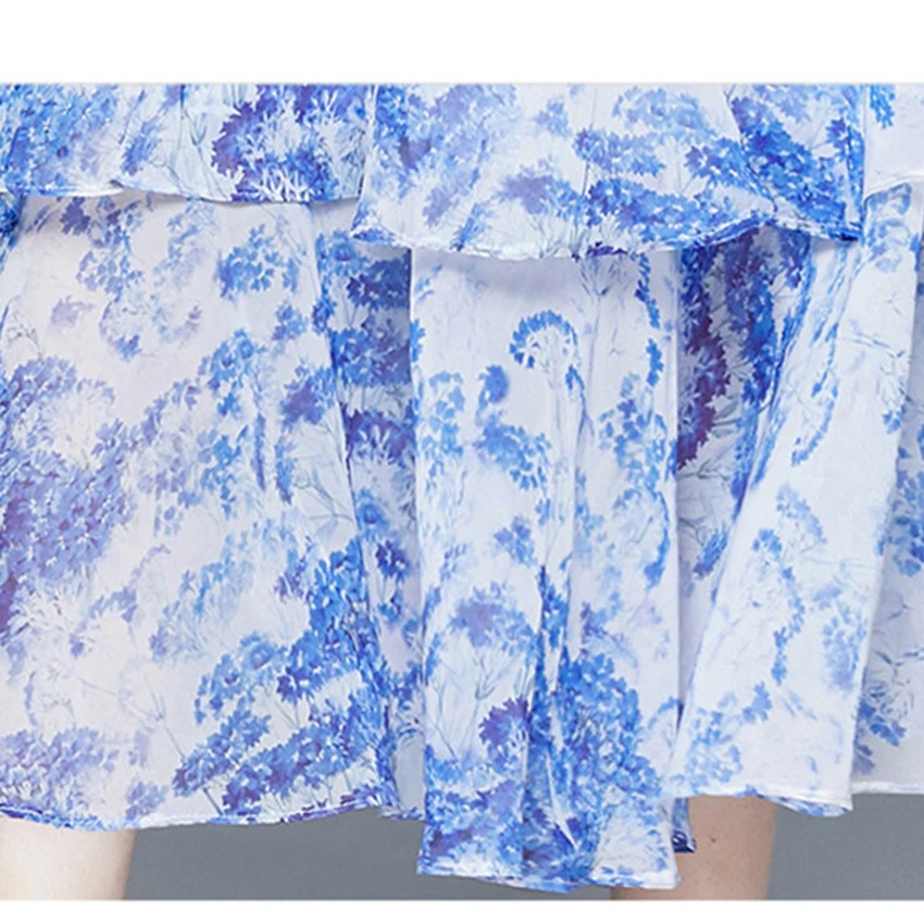 

2021 Spring Print Elegant Long Chiffon Dress Women Long Sleeve Ruffle Cake Dress Maxi Bohemian Holiday Dresses Vestido De Mujer