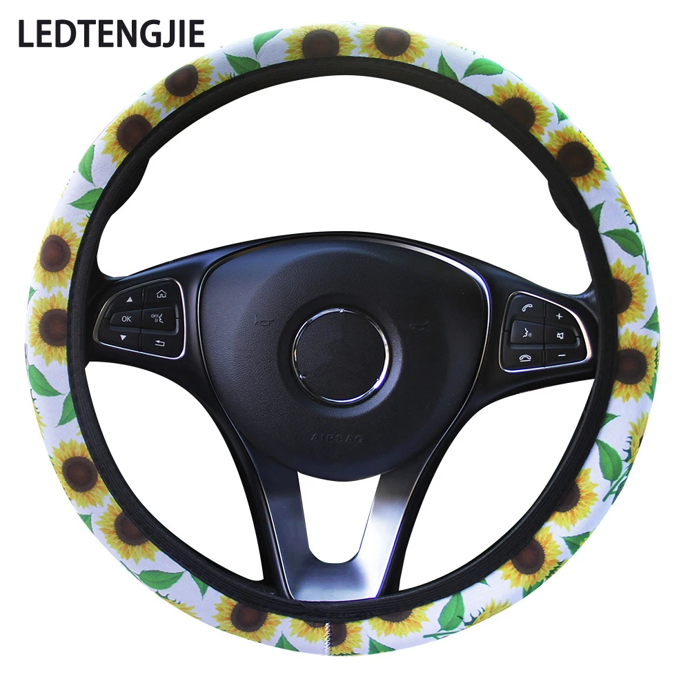 

LEDTENGJIE Car Steering Wheel Cover Elastic Without Inner Ring Skull Pattern, Fashionable Interior In Four Seasons