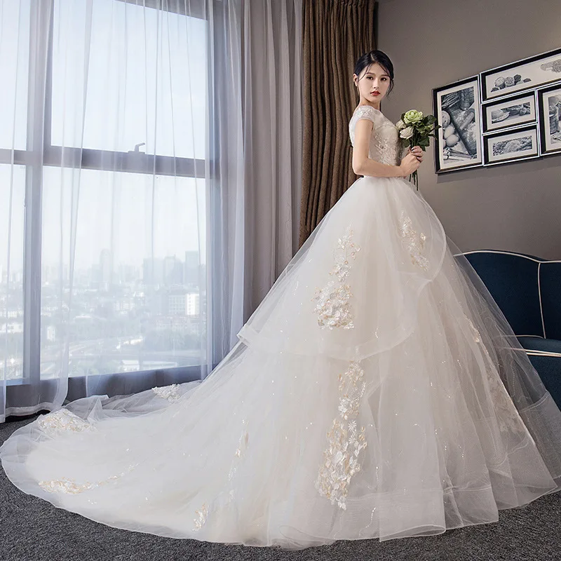 

Wedding Dress 2021 Luxury Boat Neck Lace Up Ball Gown Off The Shoulder Princess Luxury Vestido De Noiva Customize
