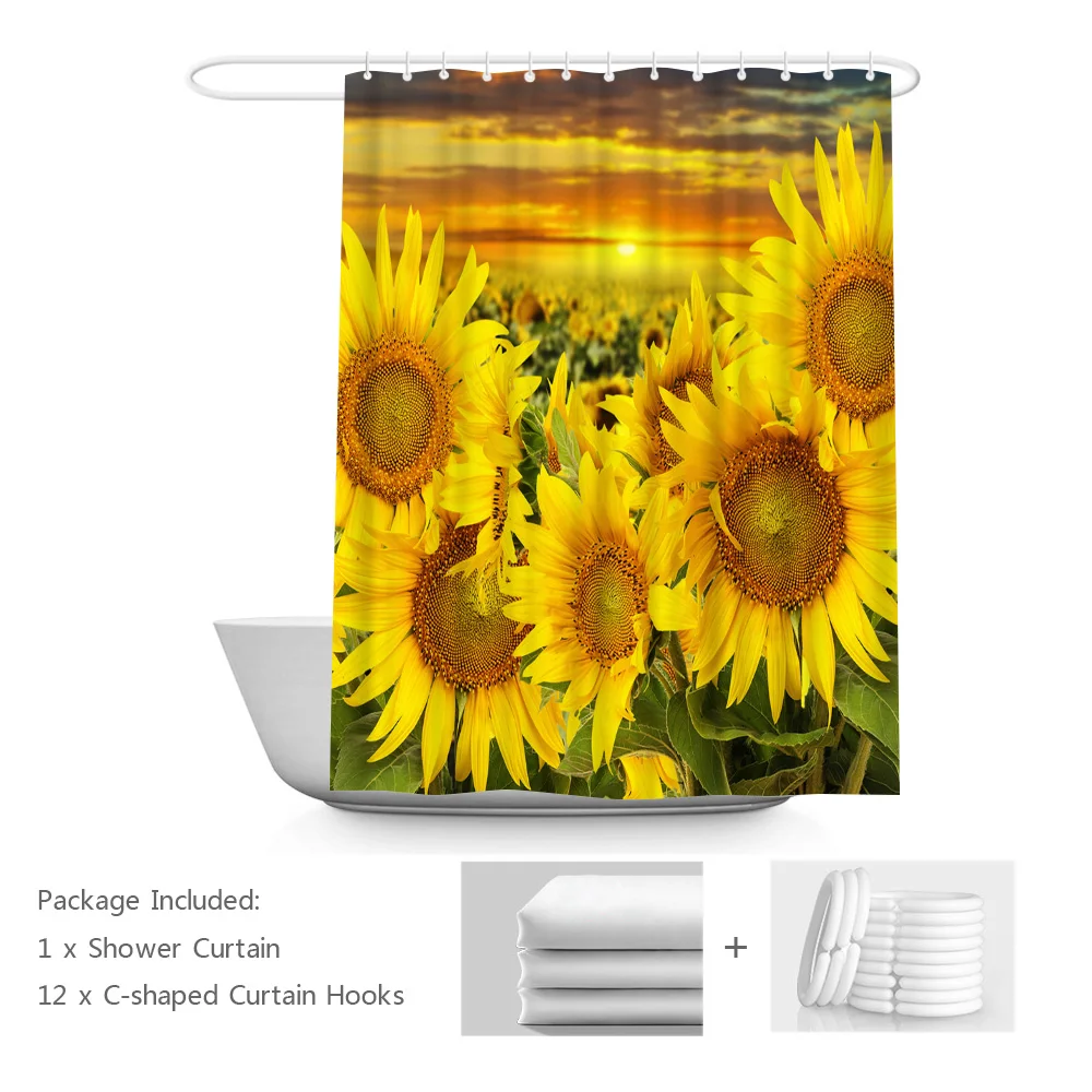 

Sunflower Shower Curtain Gold Yellow Flower Bathroom Decor Wild Floral in Sunset Durable Polyester Fabric Home Decor Curtain Set