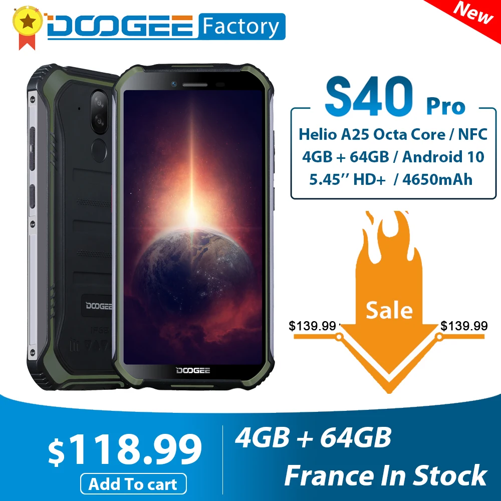 Смартфон DOOGEE S40 Pro Android 10 IP68/IP69K 4 Гб Оперативная память 64 Гб Встроенная память прочный мобильный телефон Водонепроницаемый Octa Core 4650 мАч мобильных телефонов - изображение