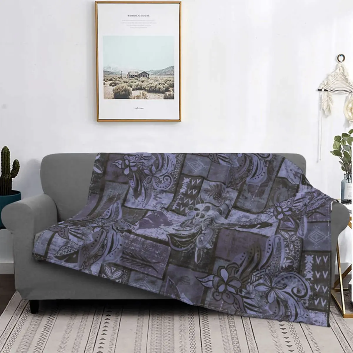 

Midnight Blue Samoan Patchwork Tapa Artboard Blanket Flannel Warm Throw Blanket Sofa Throw Blanket for Couch Bedding Outdoor