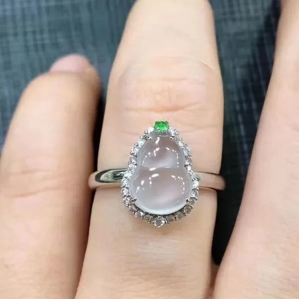 

With Good Luck Fu Lu Chalcedony High Ice Transparent Gourd Ring S925 Sterling Silver Inlaid Diamond Exquisite Temperament Ring