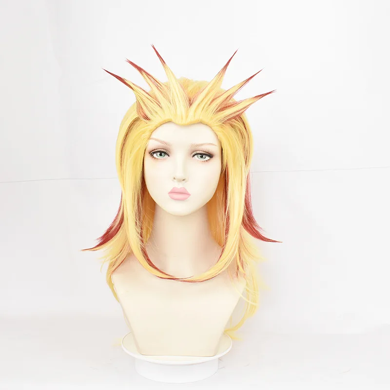 

Ghost killing blade purgatory apricot Shoulang yellow red gradient anti warping shape Cosplay ponytail wig