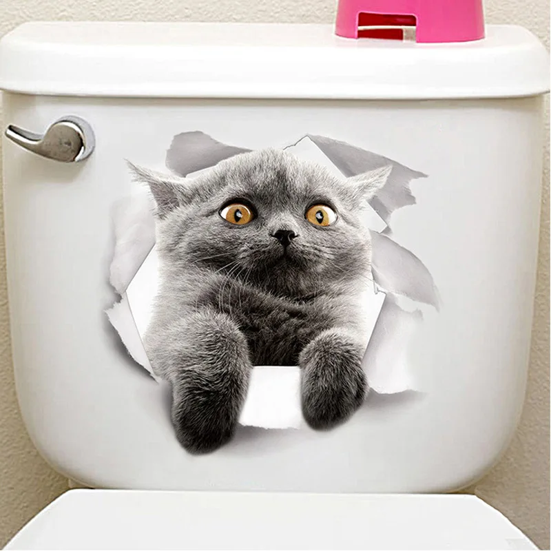 

Home wall decoration stickers broken wall 3D kitten toilet stickers free stickers three-dimensional effect stickers
