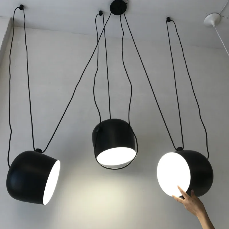 

Vintage hanging light Personality DAIM LED Pendant Light White or Black Drum Shade Adjustable Hanging living room spider lamp