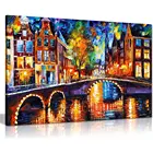 The Bridge of Amsterdam от Leonid Afremov, холст, Настенная картина, печать для домашнего декора (12x8)