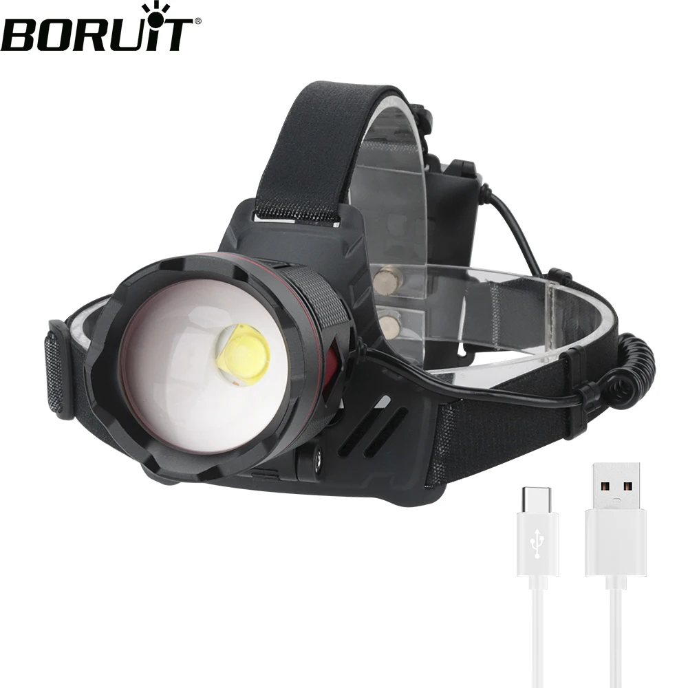 

BORUiT P70 Powerful LED Headlamp Zoomable Head Torch Type-C Rechargeable 18650 Headlight Waterproof Fishing Flashlight Lantern