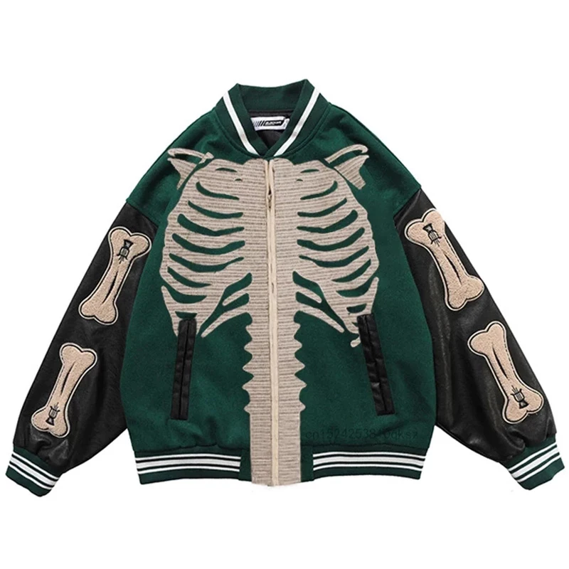 

Harajuku stitching fashion youth baseball shirt jacket men's skull hip-hop streetwear bomber jacket men's jacket men winter coat